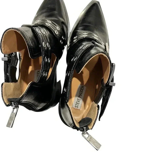 Steve Madden Grazia Pointed Toe Moto Bootie Black Size 10 - Picture 10 of 14